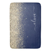Gouden Navy Blauwe Glitter Script Monogram Meisjes Badmat (Voorkant Verticaal)