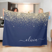 Gouden Navy Blauwe Glitter Script Monogram Meisjes Fleece Deken