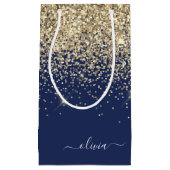 Gouden Navy Blauwe Glitter Script Monogram Meisjes Klein Cadeauzakje (Voorkant)