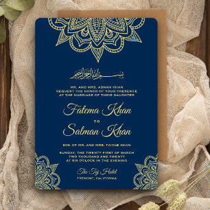 Gouden Navy Blauwe Henna Mehndi Islamitische Trouw Kaart