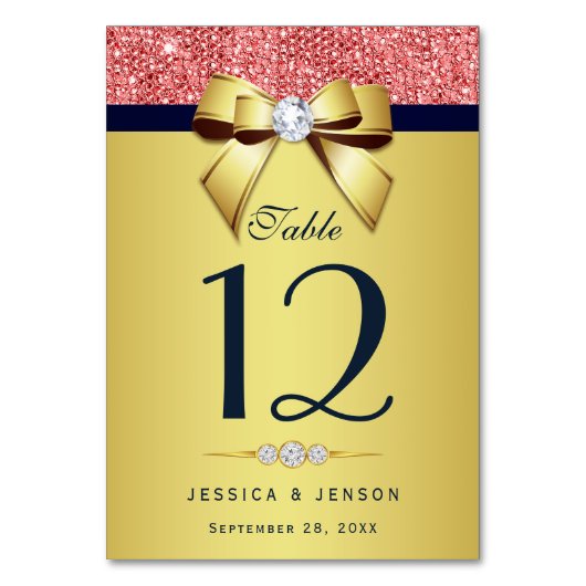 Gouden Navy Diamond Bow Coral Sequins Kaart (Voorkant)