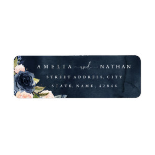 Gouden Navy Glitter Bloemenschildering Trouwjurk Etiket