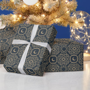 Gouden Navy Islamitisch Geometrisch Halve Maan Pat Cadeaupapier