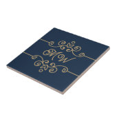 Gouden & Navyblauwe Elegante Bloeiende Monogram Tegeltje (Zijkant)