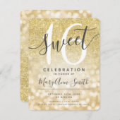Gouden nep glitters glamour lichten Sweet 16th Kaart (Voorkant / Achterkant)
