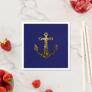 Gouden nepschittering glitters Anker marineblauw Servet