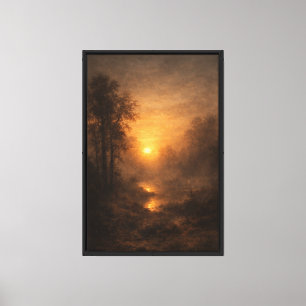 Gouden Nevel Zonsondergang Landschap Canvas Afdruk