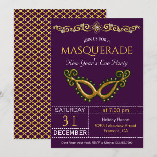 Gouden Nieuwjaarsavond Masquerade Party uitnodigin Kaart