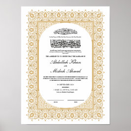 Gouden Nikkah-certificaat voor islamitische bruilo Poster
