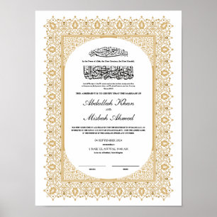 Gouden Nikkah-certificaat voor islamitische bruilo Poster