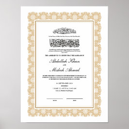 Gouden Nikkah-certificaat voor islamitische bruilo Poster