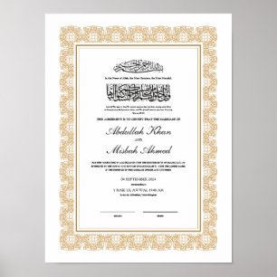 Gouden Nikkah-certificaat voor islamitische bruilo Poster