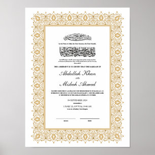 Gouden Nikkah-certificaat voor islamitische bruilo Poster