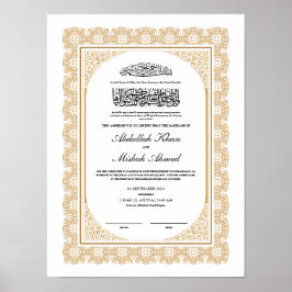 Gouden Nikkah-certificaat voor islamitische bruilo Poster