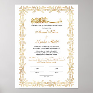 Gouden Nikkah-certificaat voor moslim islamitisch  Poster