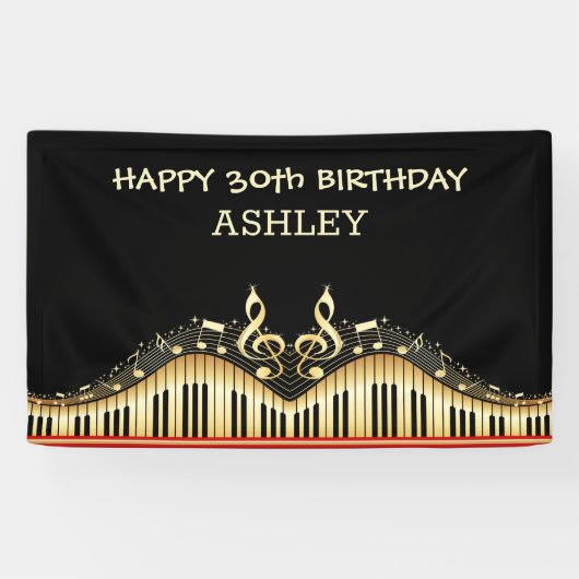 Gouden notities en toetsenborden Rode lijnen Spandoek (Horizontaal)