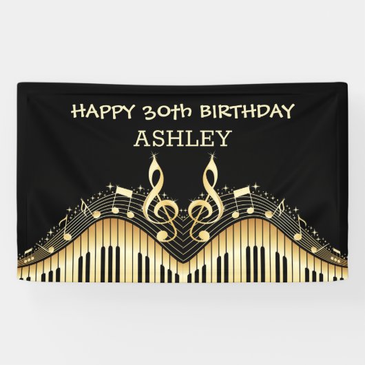 Gouden notities en toetsenborden spandoek (Horizontaal)