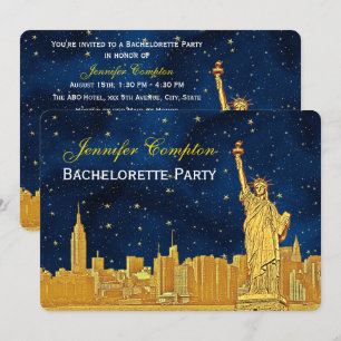 Gouden NYC Silhouet #2 Blauwe Sterrenhemel Achterg Kaart