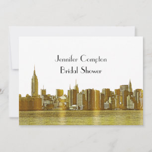 Gouden NYC Silhouette 01 Gegraveerd Wht Bruiloftsf Kaart