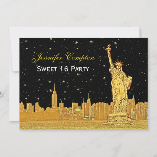 Gouden NYC Skyline #2 Etch Sterrenhemel DIY BG H S Kaart (Voorkant)
