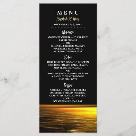 Gouden Oceaan, Elegant Strand Bruiloft Menu (Voorkant)
