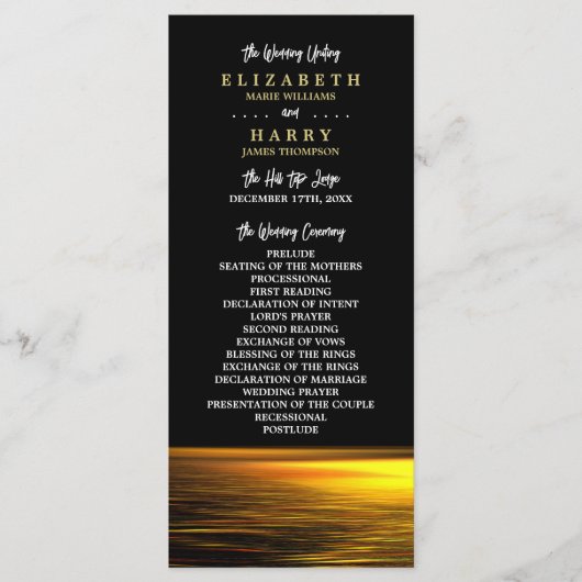 Gouden Oceaan, Elegant Strand Bruiloft Programma (Voorkant)