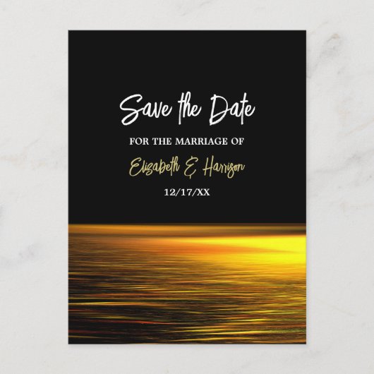 Gouden Oceaan, Elegant Strand Bruiloft Save The Da Aankondigingskaart (Voorkant)