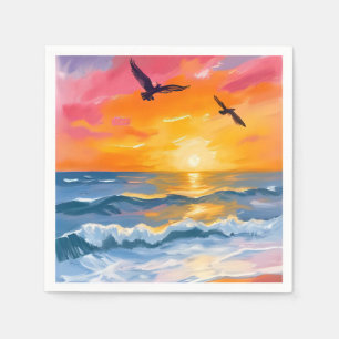 Gouden Oceaan Zonsondergang Aquarel Strand Schilde Servet