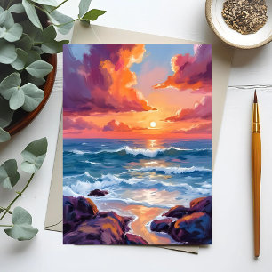 Gouden oceaan zonsondergang Waterverf Kust Stral Briefkaart