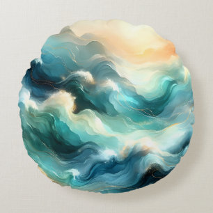 Gouden Oceaangolf Abstracte Golven Rond Kussen