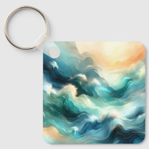 Gouden Oceaangolf Abstracte Golven Sleutelhanger