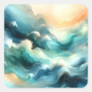 Gouden Oceaangolf Abstracte Golven Vierkante Sticker