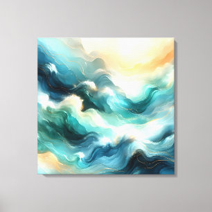 Gouden Oceaanstroom Abstracte Golven Canvas Afdruk