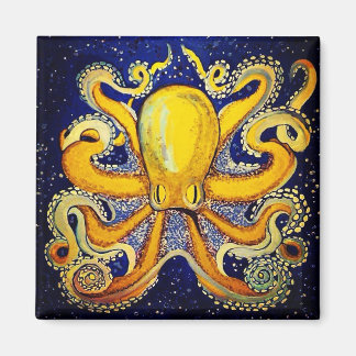 Gouden Octopus in blauw Magneet