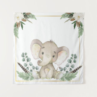 Gouden Olifant Baby Shower Achtergrond Wandkleed