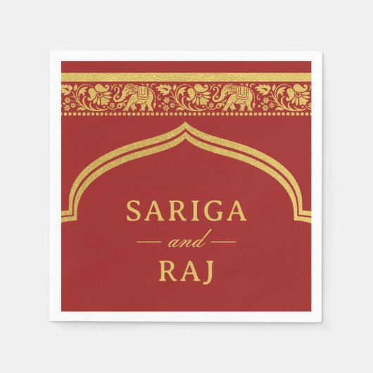 Gouden olifant en lotus bloem Mundap boog bruiloft Servet (Voorkant)