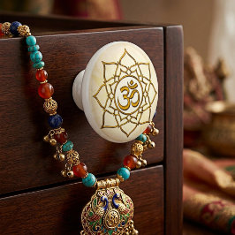 Gouden Om-symbool op heilige Lotus Keramische Knop