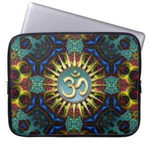Gouden OM Teal+Blauwe Fractale Tapijt Laptop Hoes