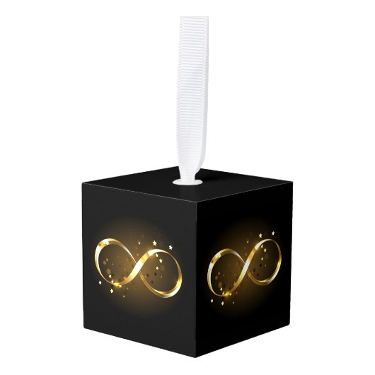 Gouden Oneindigheidssymbool Kubus Ornament (Voorkant hoekig)