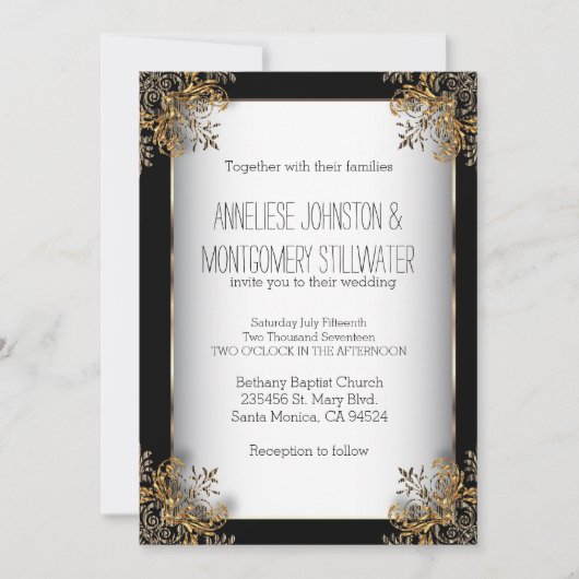 Gouden  ontwerp op zwart-wituitnodiging kaart (Voorkant)