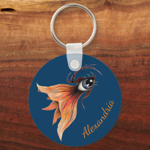 Gouden Oog Surrealistische Goudvis Fantasie Kunst Sleutelhanger