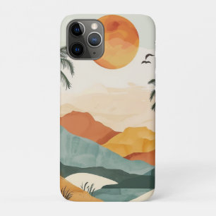 Gouden Oranje Retro Tropische Berg Zonsondergang iPhone 11 Pro Hoesje