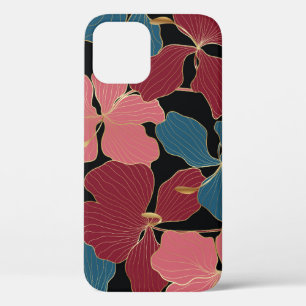 Gouden orchideeën, elegante bloemige lijnkunst. iPhone 12 hoesje
