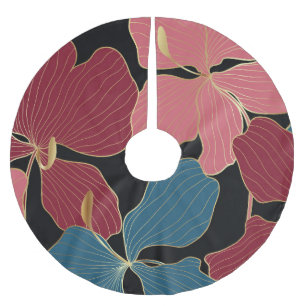 Gouden orchideeën, elegante bloemige lijnkunst. kerstboom rok