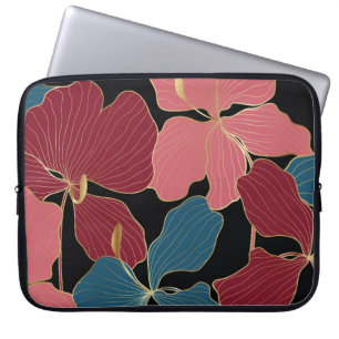 Gouden orchideeën, elegante bloemige lijnkunst. laptop sleeve