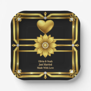 💖 Gouden Ornament Huwelijksfeest Thema 🖤 Papieren Bordje
