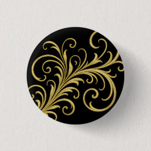 Gouden ornamentele kalligrafie bloeit ronde button 3,2 cm