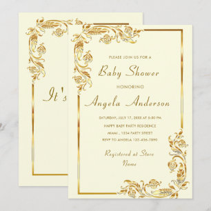 Gouden Ornamenten ingelijst Baby Boy Shower Invita