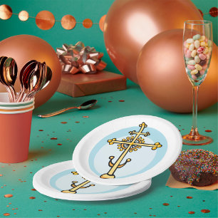 Gouden Orthodoxe Kruis Religieus Symbool Papieren Bordje