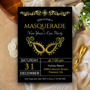 Gouden Oud en Nieuw-maskeradefeest uitnodiging